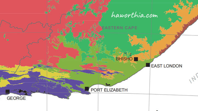 Lighter green identifies the Albany Thicket Biome.